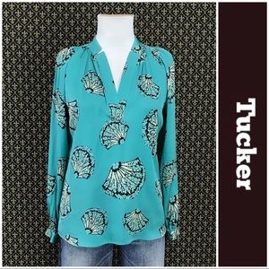 Tucker Fan Fringed Smocked Top